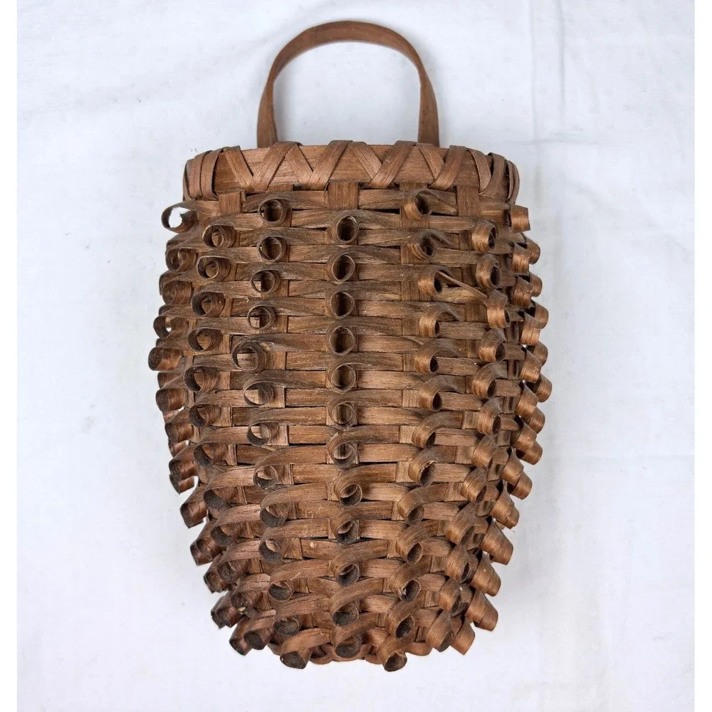 Vtg Porcupine Curl Woven Wood Wall Hanging Basket Basketville Brown CottageCore